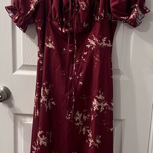 RIHOAS Burgundy Floral Long Sleeve Dress
